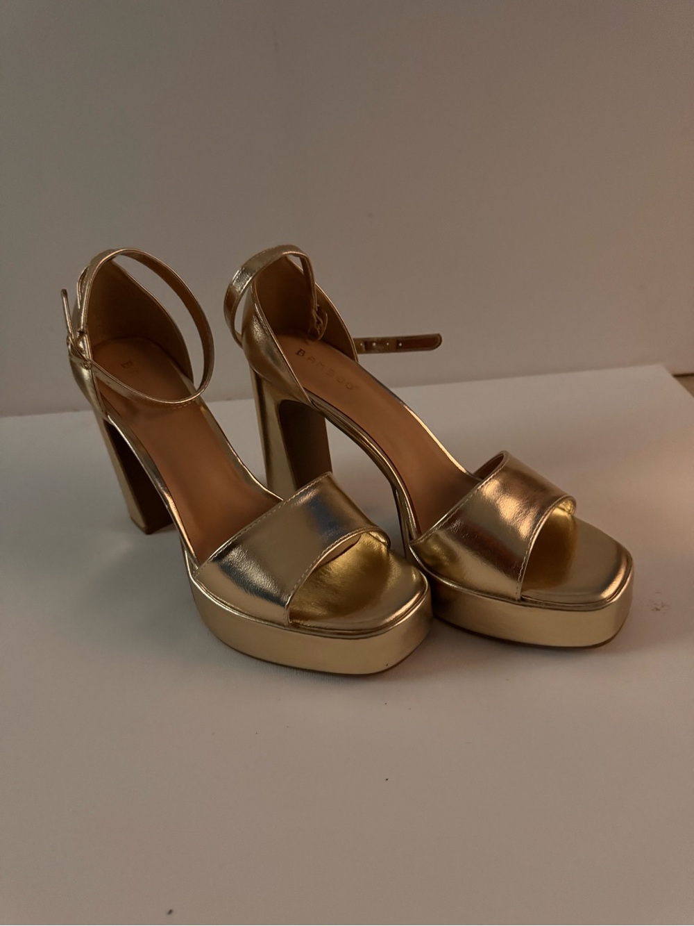 Women's Gold Platform Block Heel Sandals with Ankle Strap
